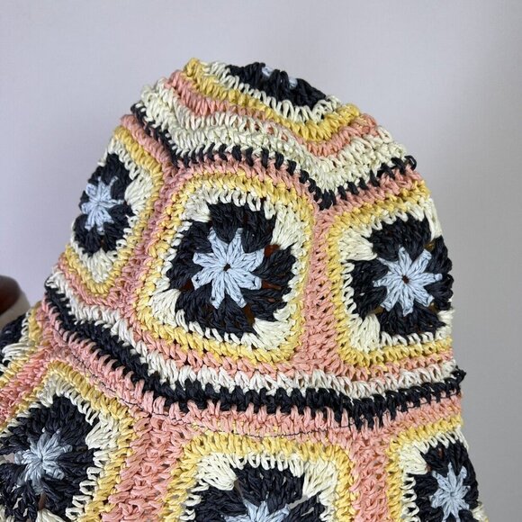 O'Neill Nadie Hat Women’s Crochet Sunhat Bucket Pink Blue Granny Square Beach - Picture 5 of 6